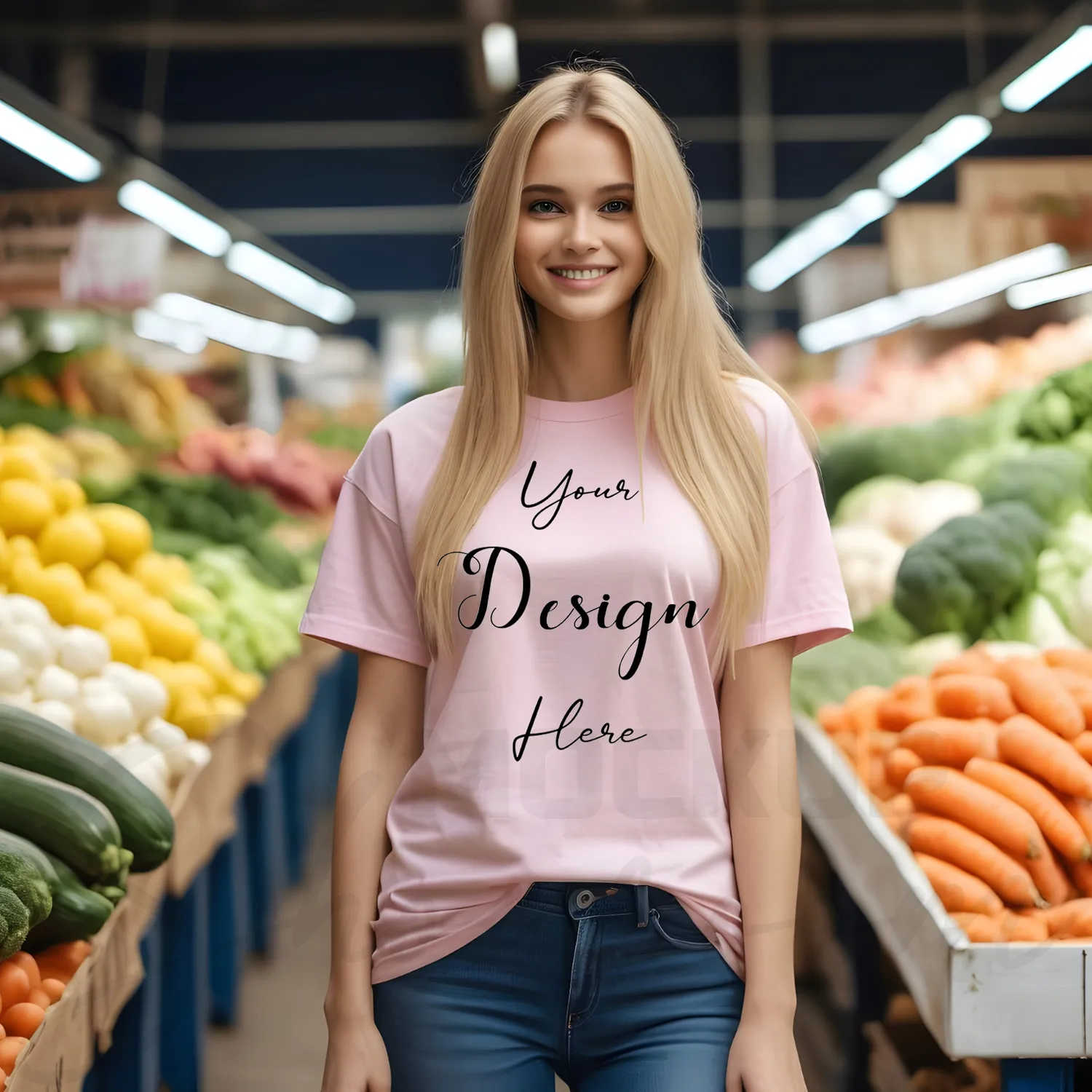 Women's Light Pink T-Shirt Mockup, Front View