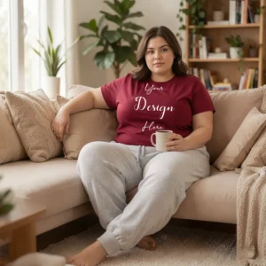 Womens Maroon Plus-size T-shirt Mockup-2 Front View | For Etsy, Shopify and POD Sellers
