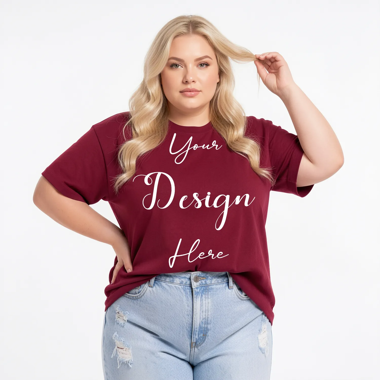 Womens Maroon Plus-size T-shirt Mockup-3 Front View | For Etsy, Shopify and POD Sellers