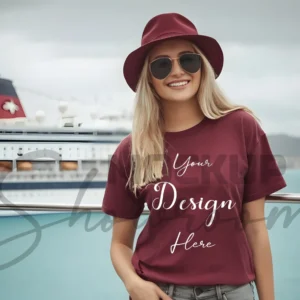 Women's Maroon T-Shirt Mockup, Front View