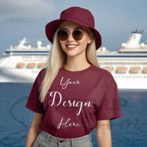 Women's Maroon T-Shirt Mockup, Front View