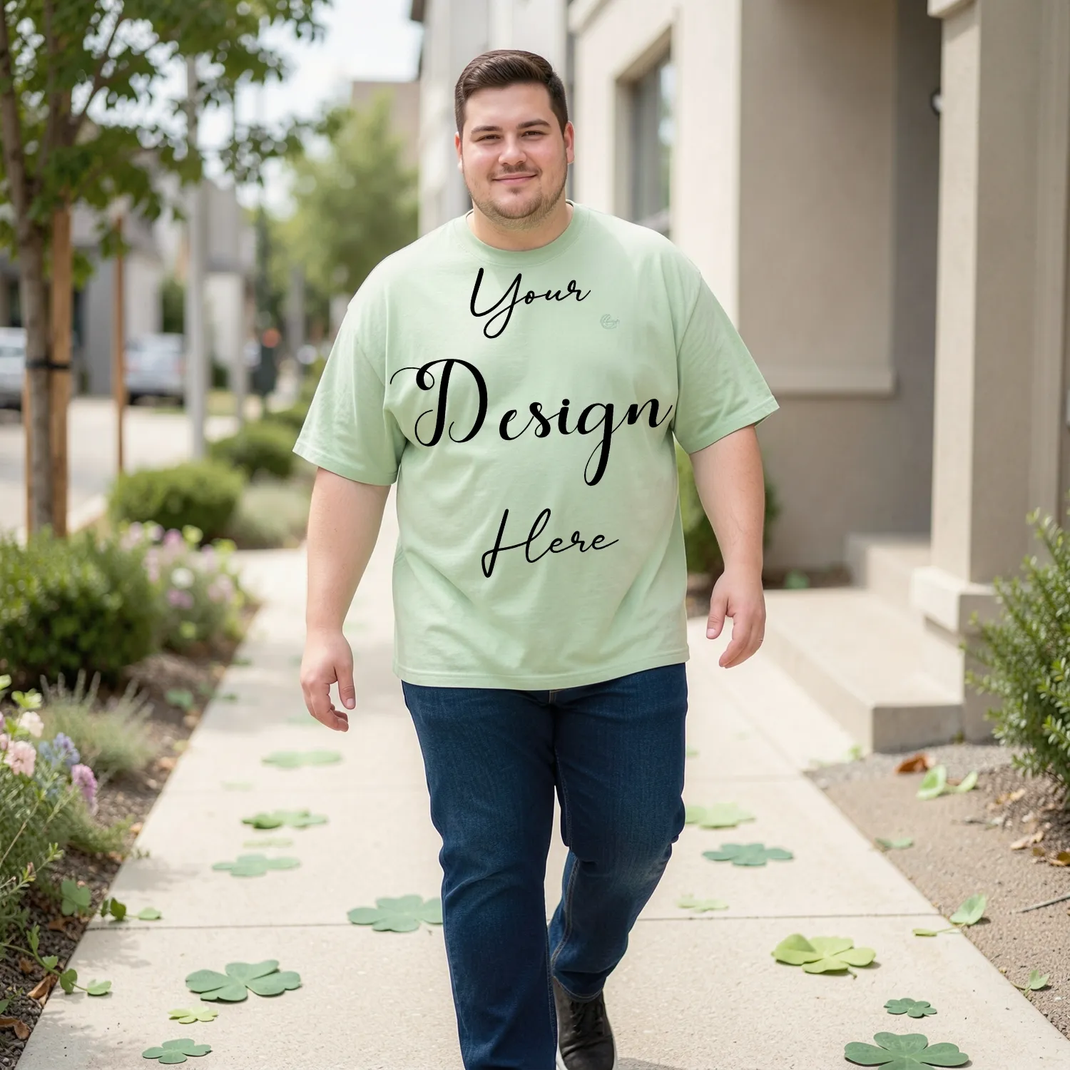 Mens Black Plus-size T-shirt Mockup, Front View
