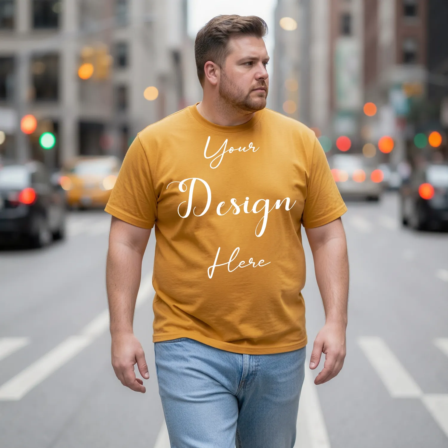Mens Black Plus-size T-shirt Mockup, Front View