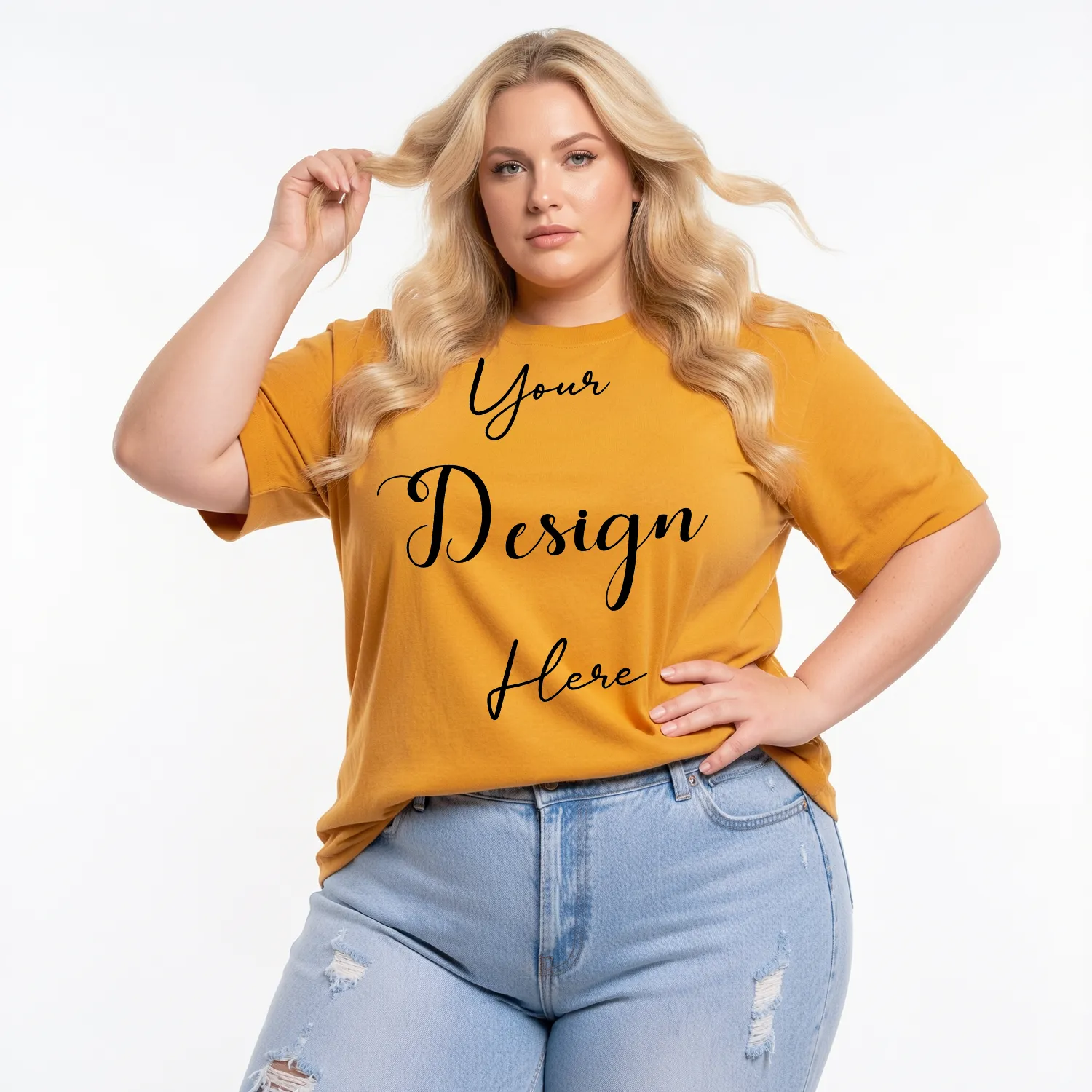 Womens Mustard Plus-size T-shirt Mockup-1 Front View | For Etsy, Shopify and POD Sellers
