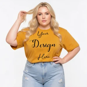 Womens Mustard Plus-size T-shirt Mockup-2 Front View | For Etsy, Shopify and POD Sellers
