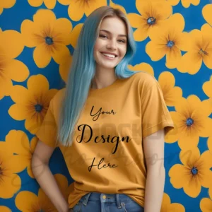 Women's Mustard T-Shirt Mockup, Front View