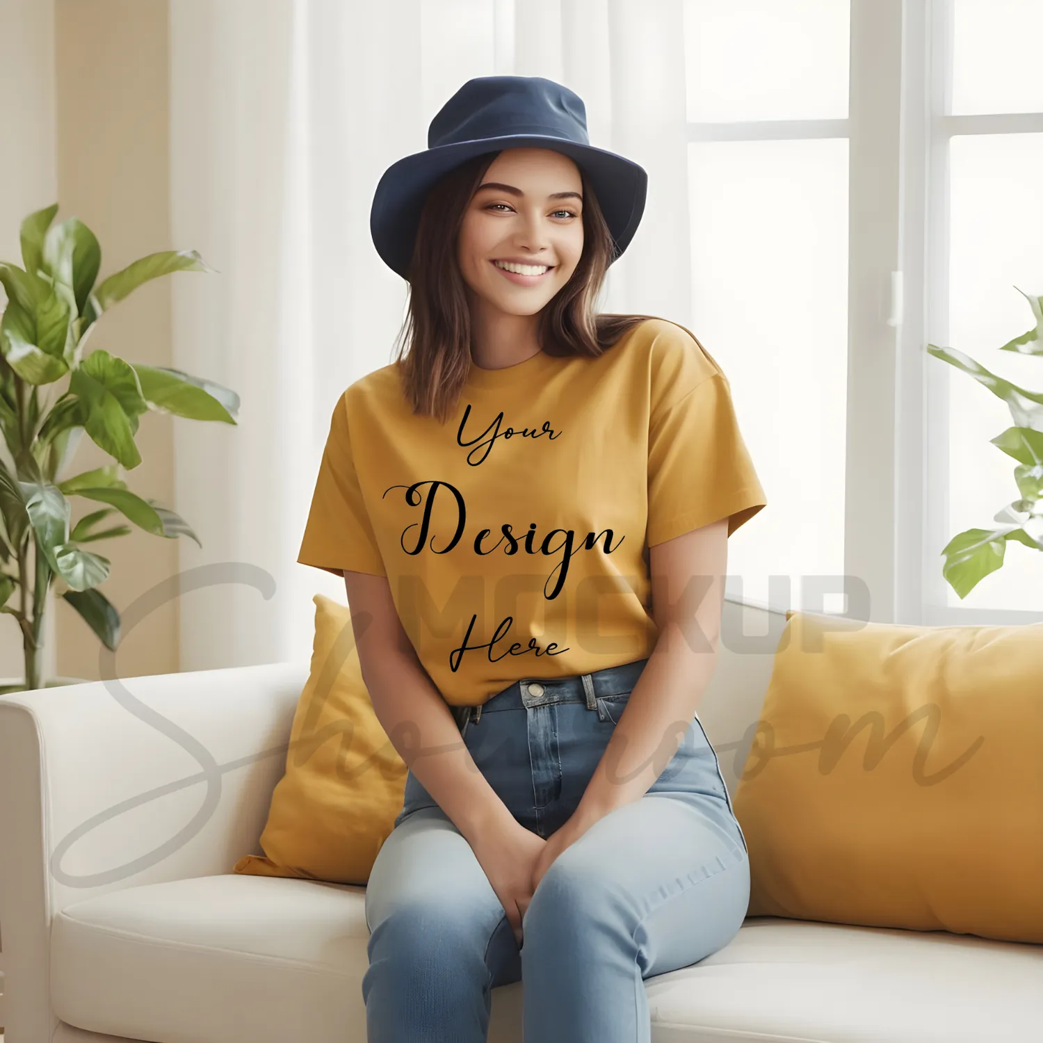 Women's Mustard T-Shirt Mockup, Front View