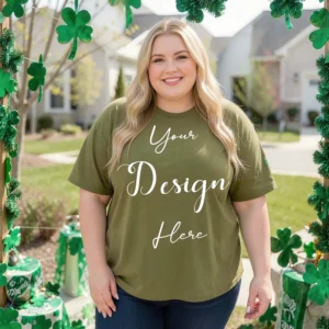 Womens Olive Plus-size T-shirt Mockup-1 Front View | For Etsy, Shopify and POD Sellers