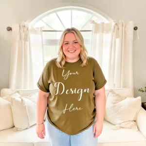 Womens Olive Plus-size T-shirt Mockup-2 Front View | For Etsy, Shopify and POD Sellers