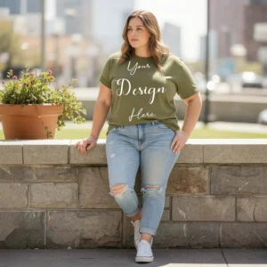 Womens Olive Plus-size T-shirt Mockup-3 Front View | For Etsy, Shopify and POD Sellers
