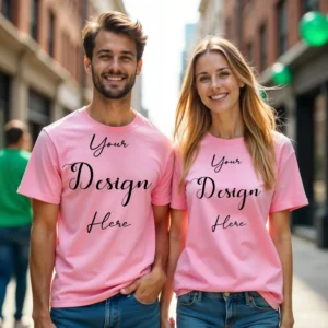 Couple Pink T-Shirt Mockup, Front View