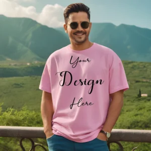 Mens Pink T-Shirt Mockup, Front View