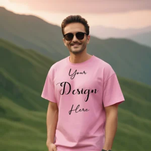 Mens Pink T-Shirt Mockup, Front View