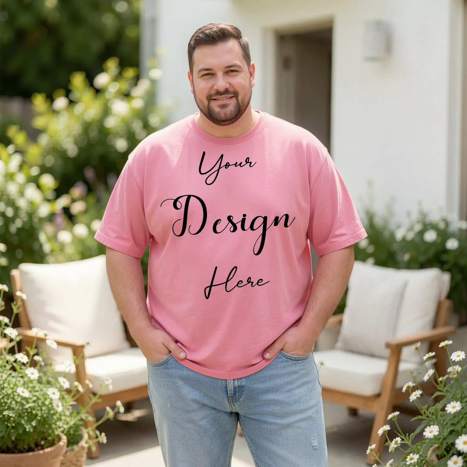 Mens Black Plus-size T-shirt Mockup, Front View