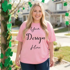 Womens Pink Plus-size T-shirt Mockup-1 Front View | For Etsy, Shopify and POD Sellers