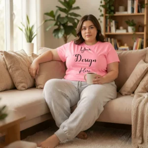 Womens Pink Plus-size T-shirt Mockup-2 Front View | For Etsy, Shopify and POD Sellers