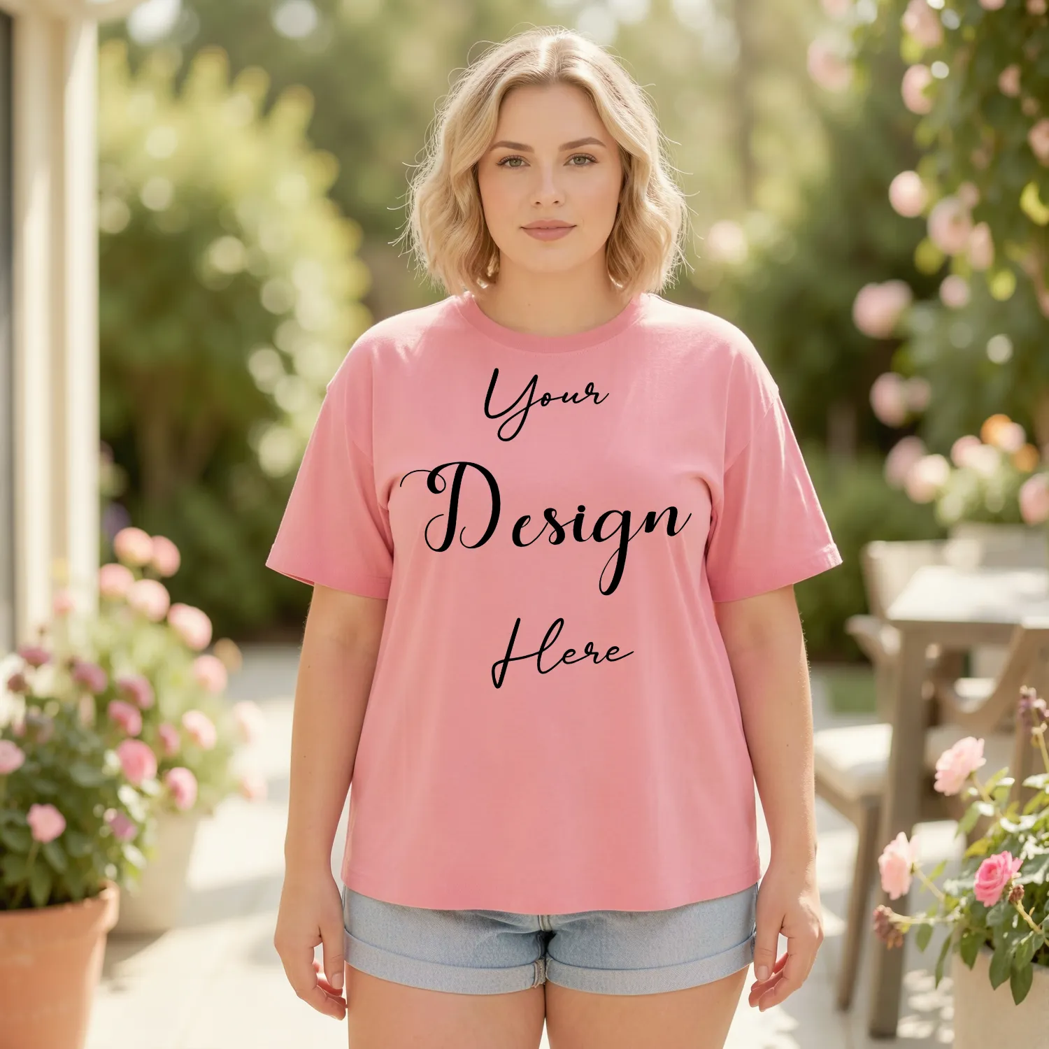 Womens Pink Plus-size T-shirt Mockup-3 Front View | For Etsy, Shopify and POD Sellers