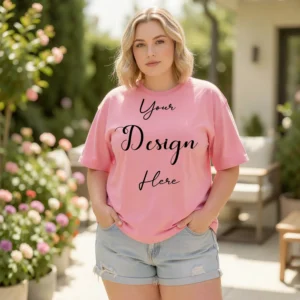 Womens Pink Plus-size T-shirt Mockup-4 Front View | For Etsy, Shopify and POD Sellers