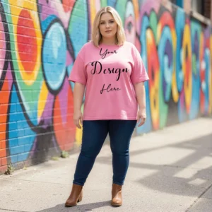 Womens Pink Plus-size T-shirt Mockup-6 Front View | For Etsy, Shopify and POD Sellers