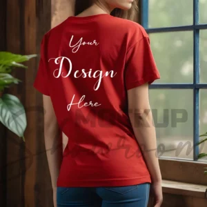 Women's Red T-Shirt Mockup, Back View