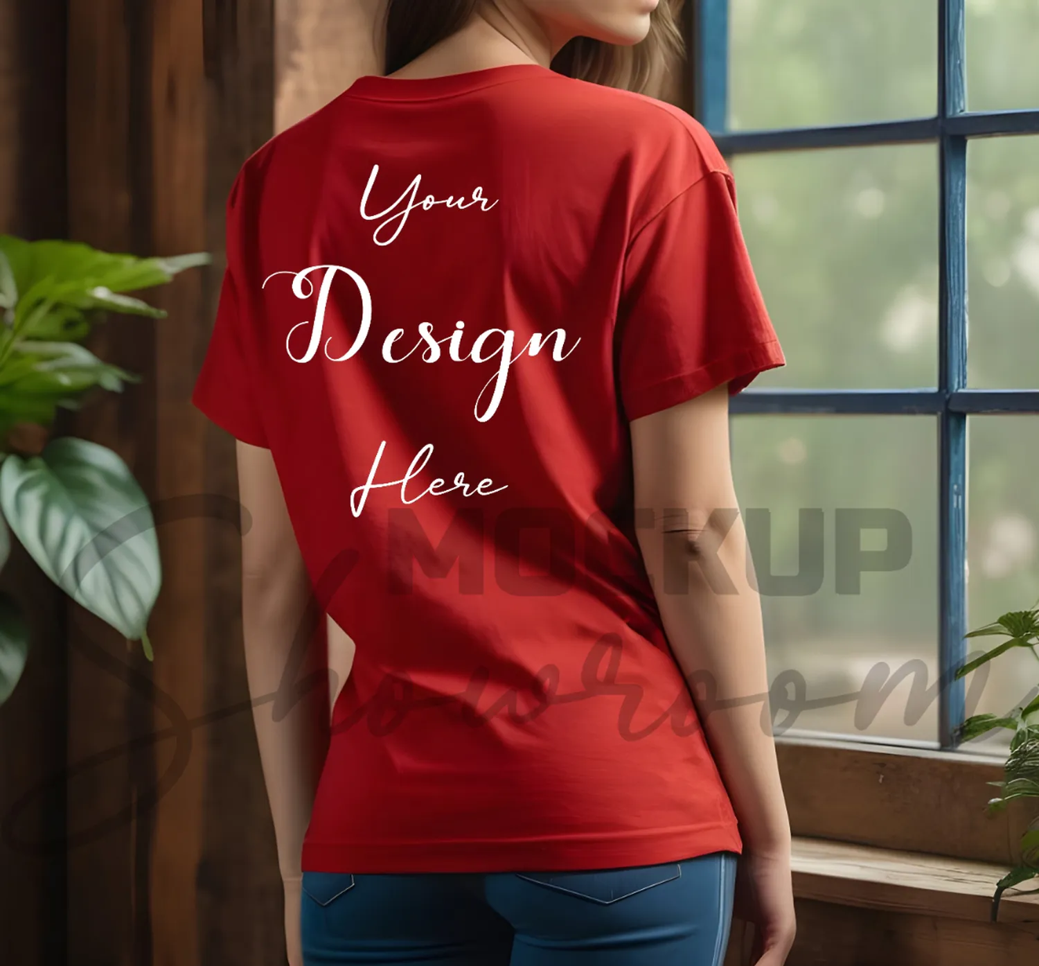 Women's Red T-Shirt Mockup, Back View
