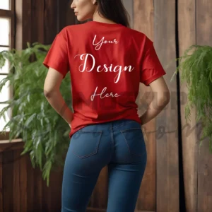 Women's Red T-Shirt Mockup, Back View