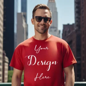 Mens Red T-Shirt Mockup, Front View