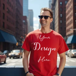 Mens Red T-Shirt Mockup, Front View