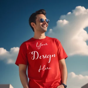 Mens Red T-Shirt Mockup, Front View