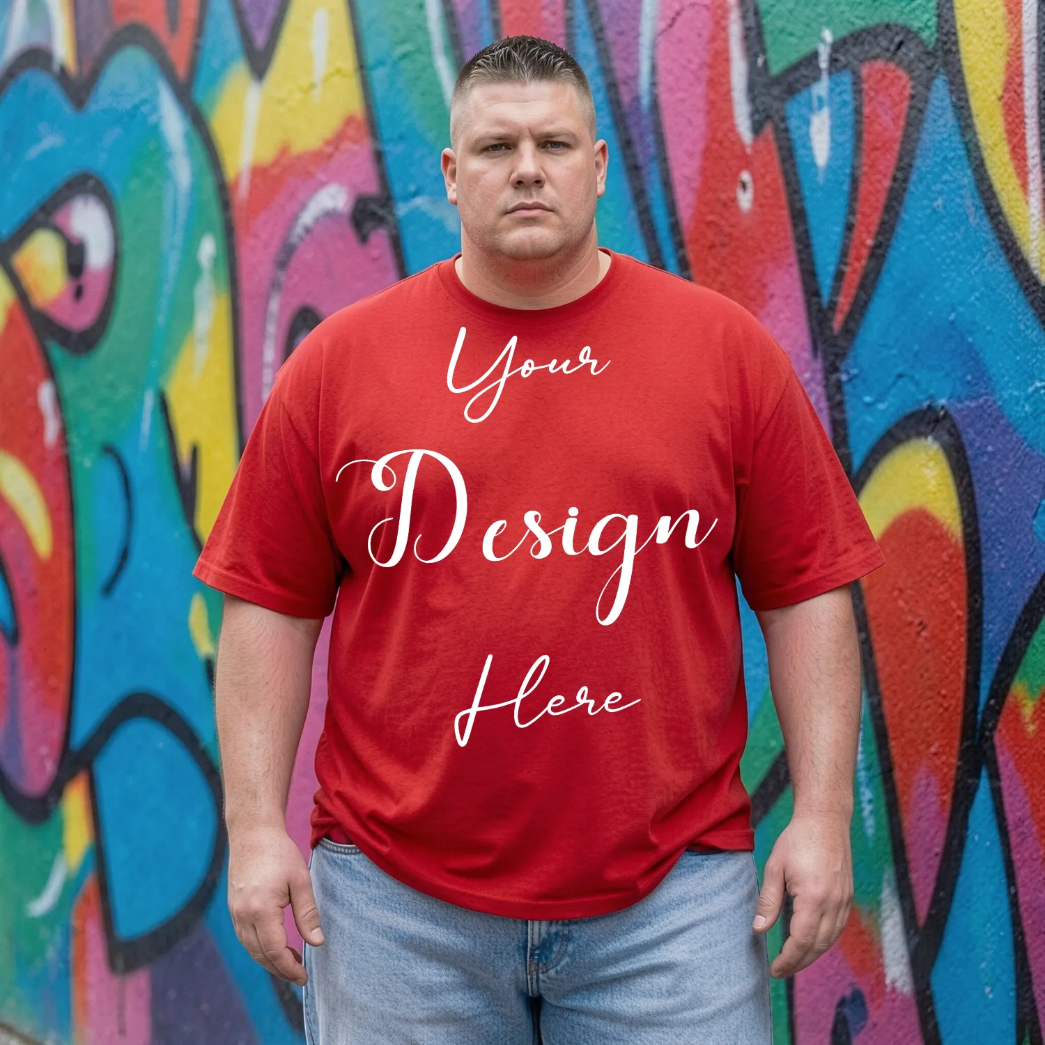 Mens Black Plus-size T-shirt Mockup, Front View