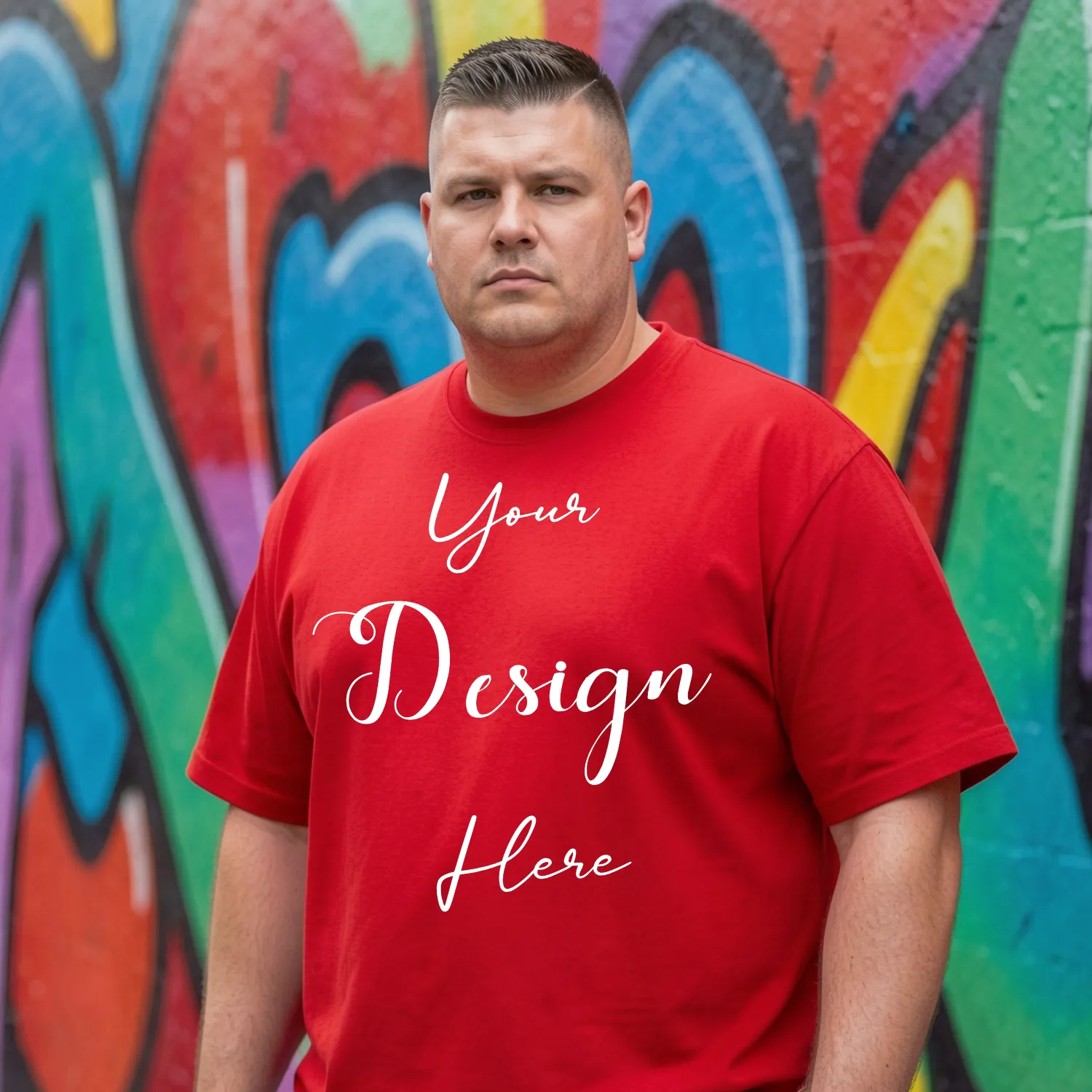 Mens Black Plus-size T-shirt Mockup, Front View