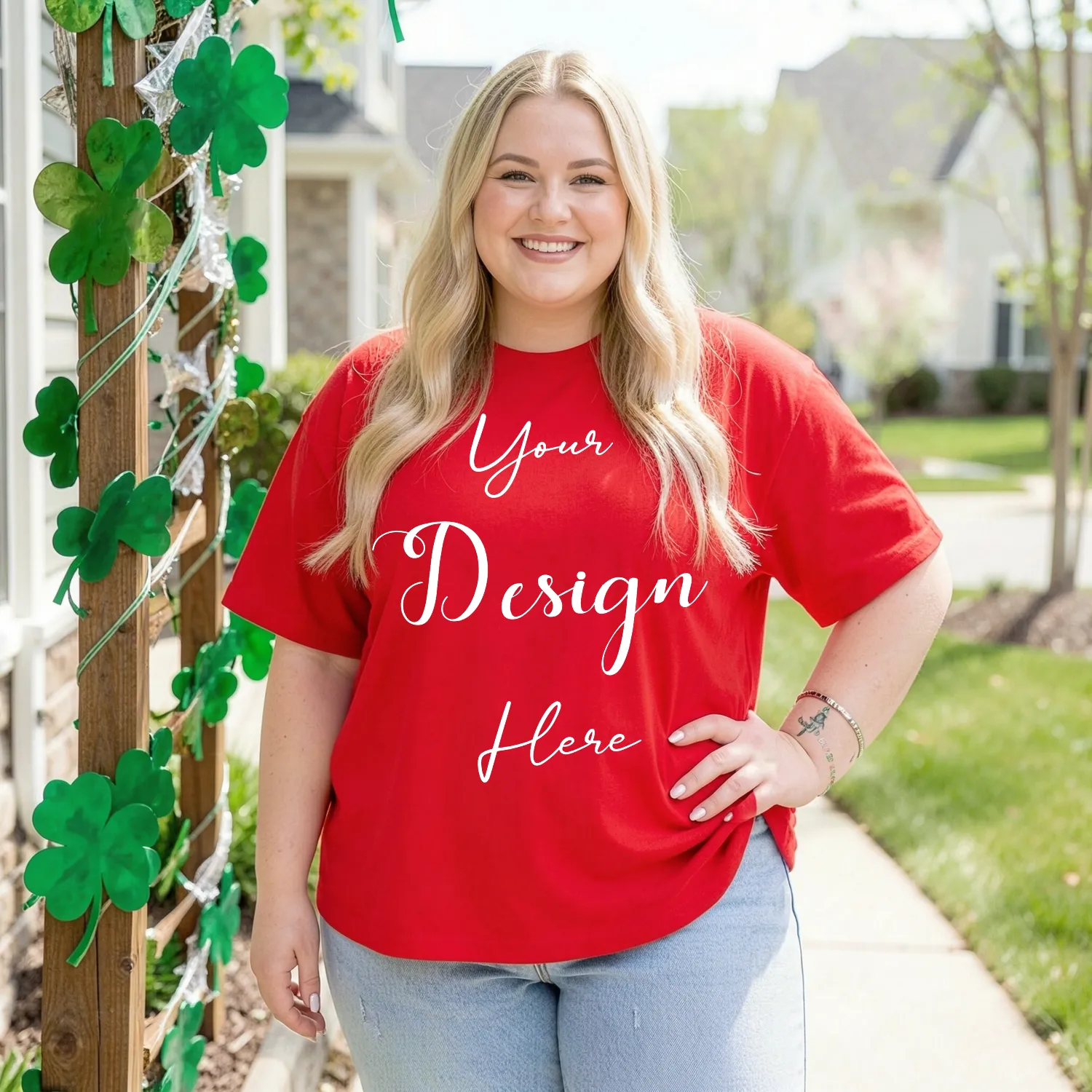 Womens Red Plus-size T-shirt Mockup-1 Front View | For Etsy, Shopify and POD Sellers