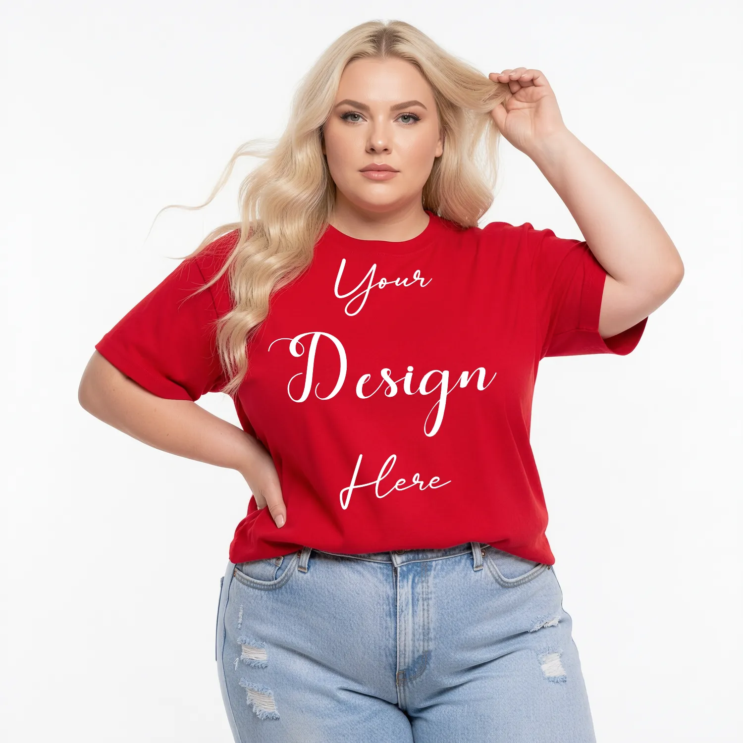 Womens Red Plus-size T-shirt Mockup-4 Front View | For Etsy, Shopify and POD Sellers