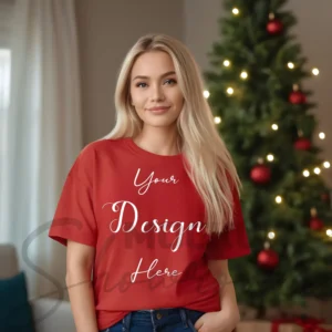 Women's Red T-Shirt Mockup, Front View