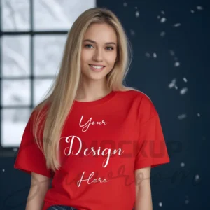 Women's Red T-Shirt Mockup, Front View