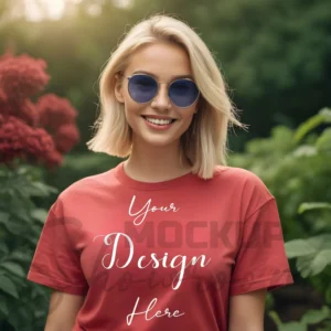 Women's Red T-Shirt Mockup, Front View