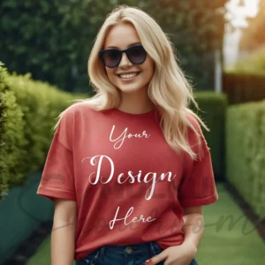 Women's Red T-Shirt Mockup, Front View