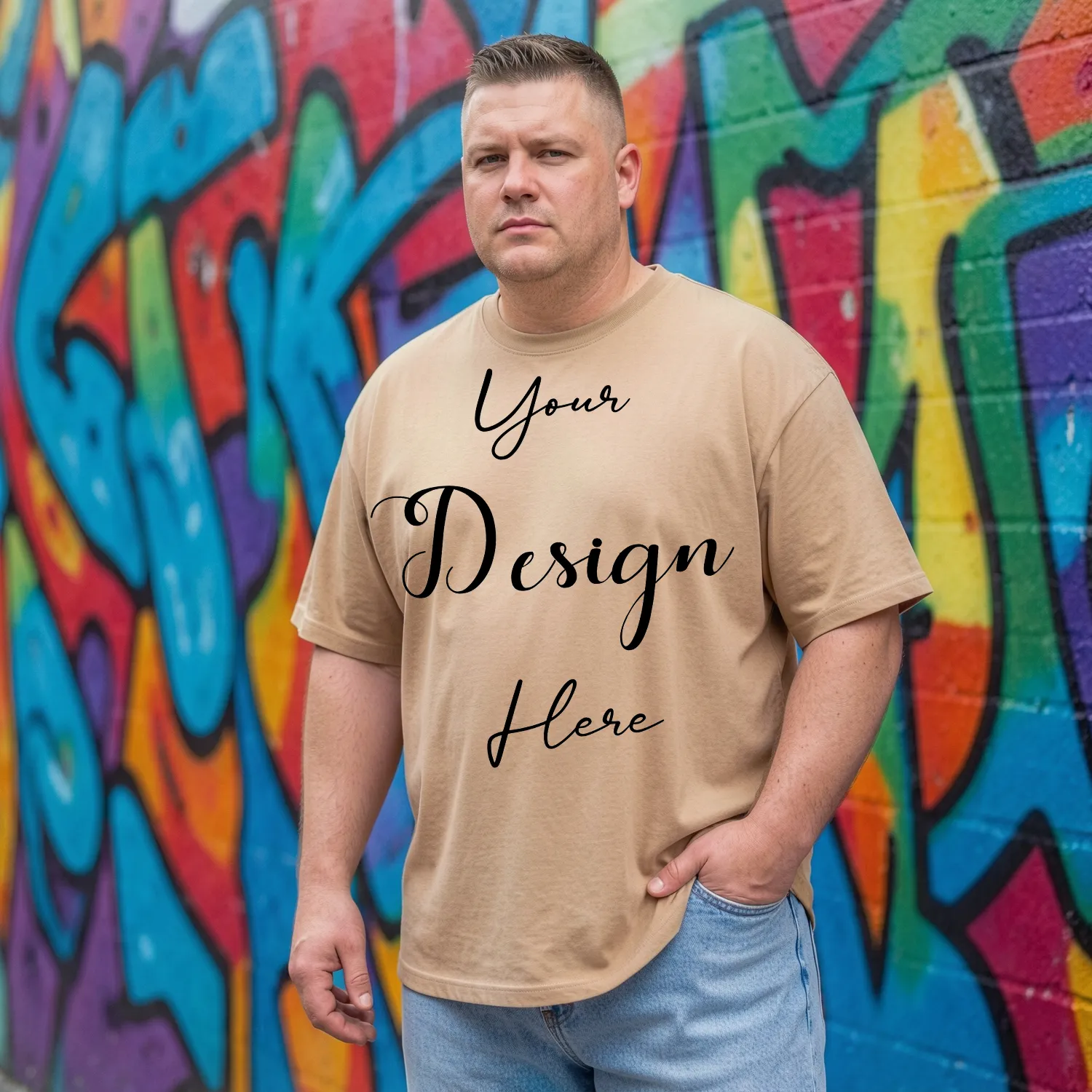 Mens Black Plus-size T-shirt Mockup, Front View