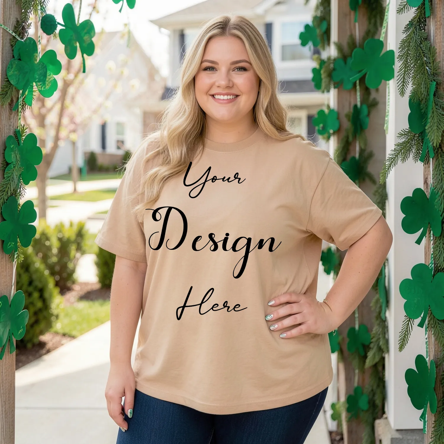 Womens Sand Plus-size T-shirt Mockup-1 Front View | For Etsy, Shopify and POD Sellers