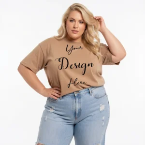 Womens Sand Plus-size T-shirt Mockup-2 Front View | For Etsy, Shopify and POD Sellers