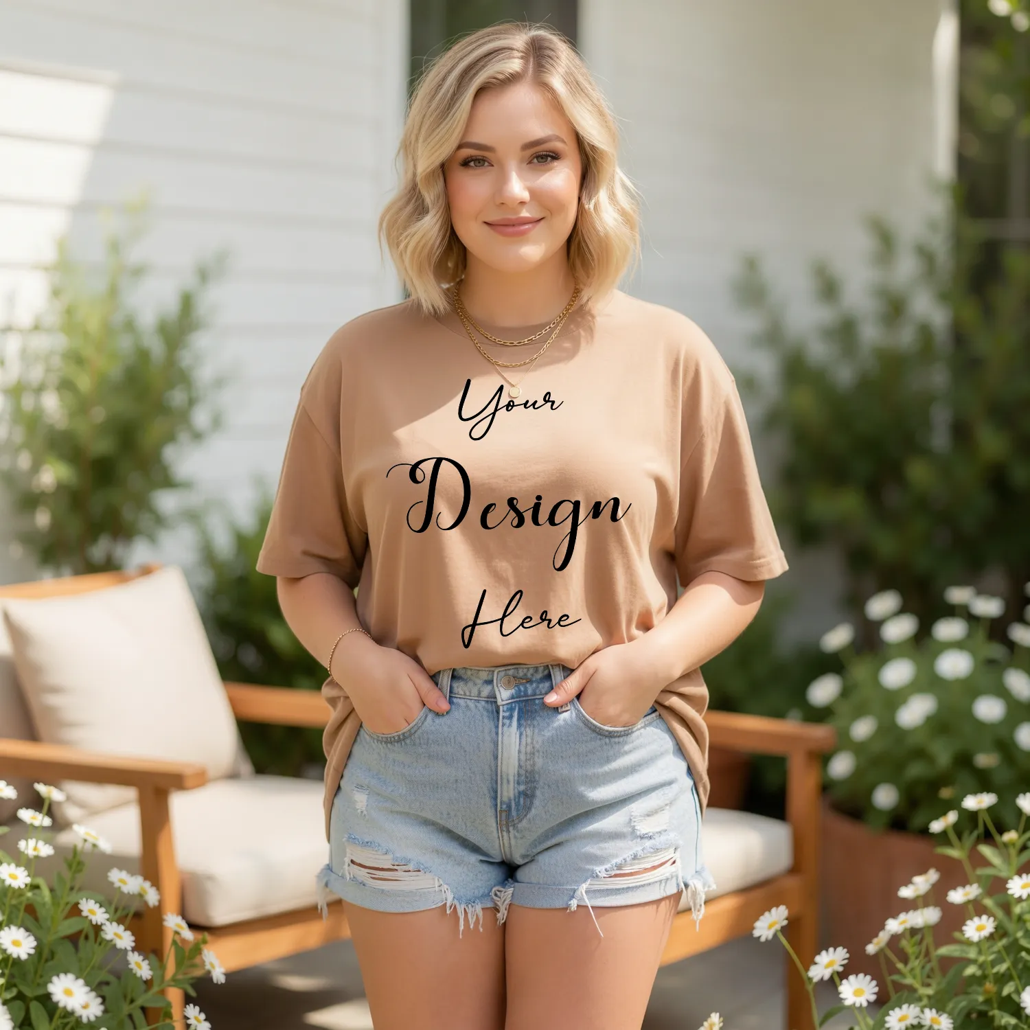 Womens Sand Plus-size T-shirt Mockup-3 Front View | For Etsy, Shopify and POD Sellers