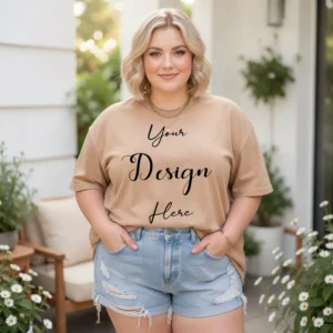 Womens Sand Plus-size T-shirt Mockup-4 Front View | For Etsy, Shopify and POD Sellers