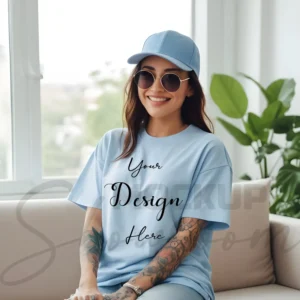 Women's Sky Blue T-Shirt Mockup, Front View