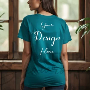 Women's Teal T-Shirt Mockup, Back View