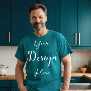 Mens Teal T-Shirt Mockup, Front View