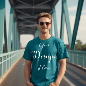 Mens Teal T-Shirt Mockup, Front View