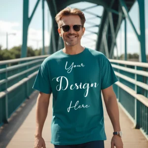 Mens Teal T-Shirt Mockup, Front View