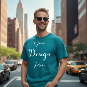Mens Teal T-Shirt Mockup, Front View
