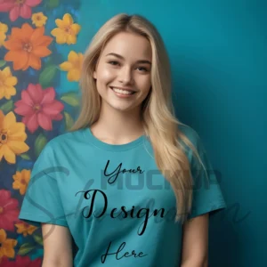 Women's Teal T-Shirt Mockup, Front View