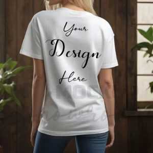Women's White T-Shirt Mockup, Back View